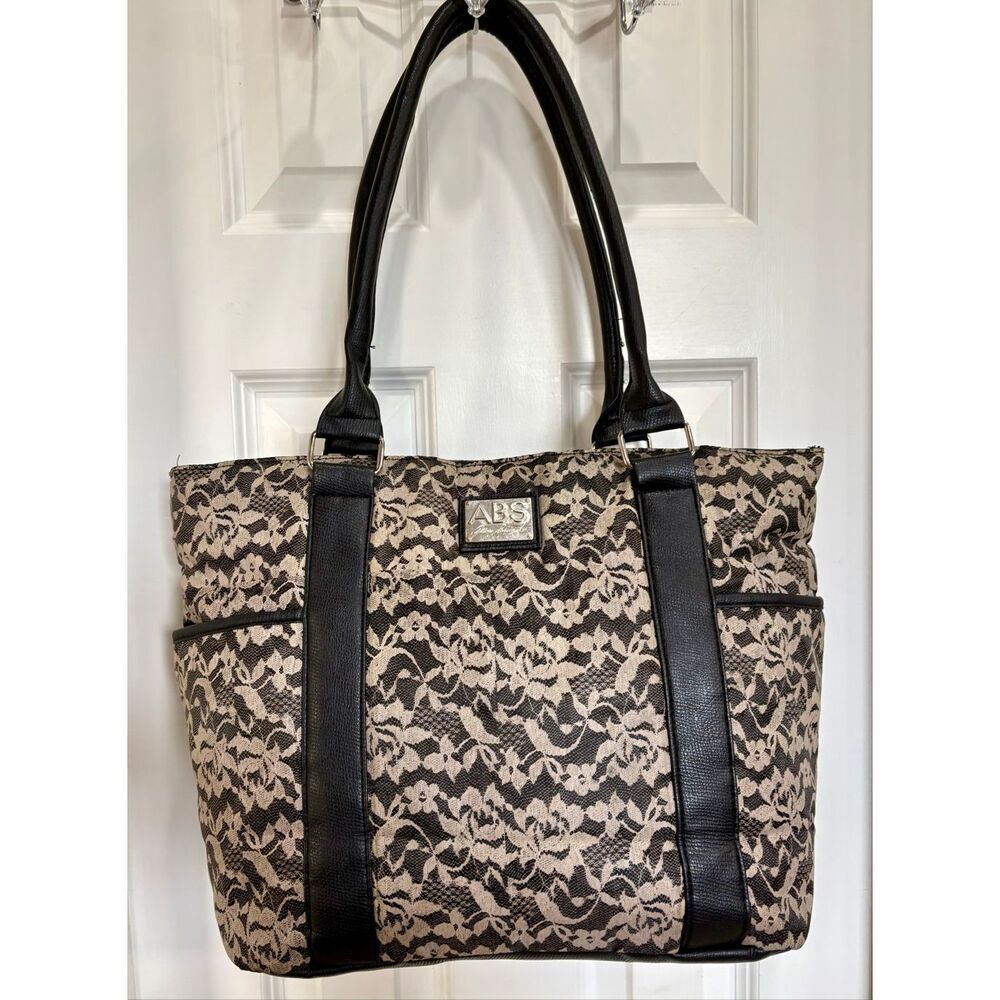 A.B.S./Allen Schwartz - Sweet Black & White Lace-Print Tote/Nylon. Large & Comfy